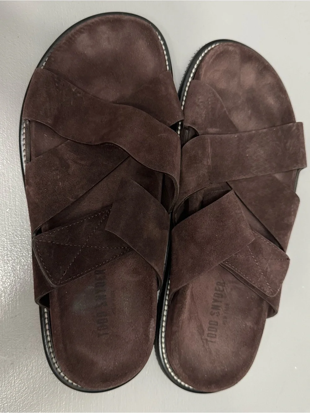 TODD SNYDER Suede Crisscross Slide Sandals